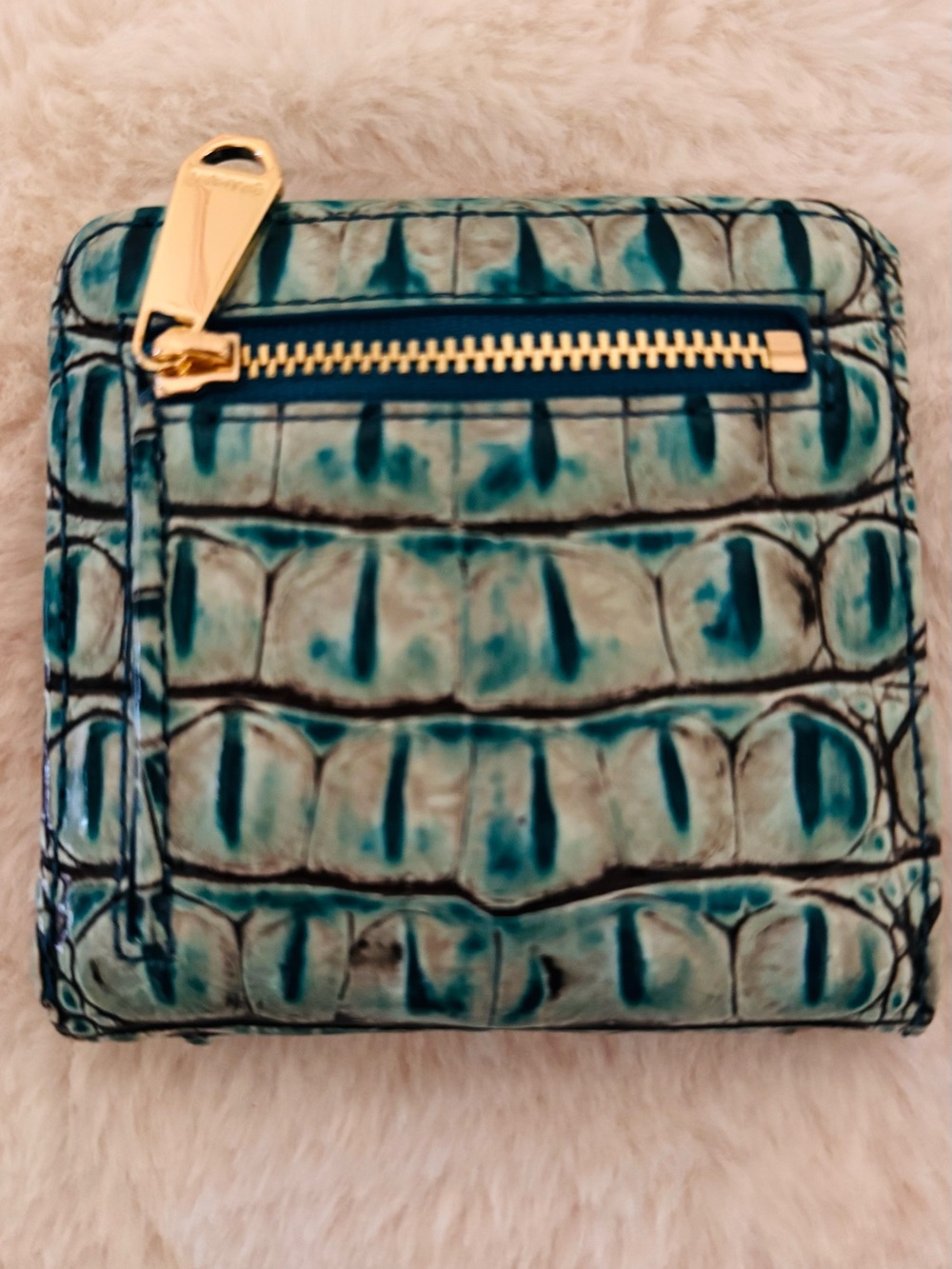 Brahmin Turquoise Croc-Embossed Small Wallet with Gold Hardware - Picture 3 of 3
